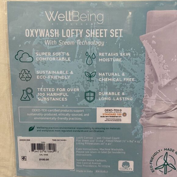 Sunham Oxywash Solid Sheet Set Ivory, California King - Picture 4 of 4